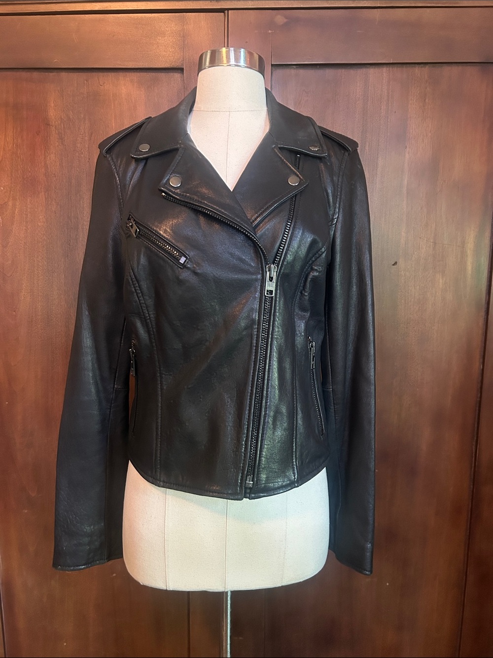Women's Black Leather Moto Jacket